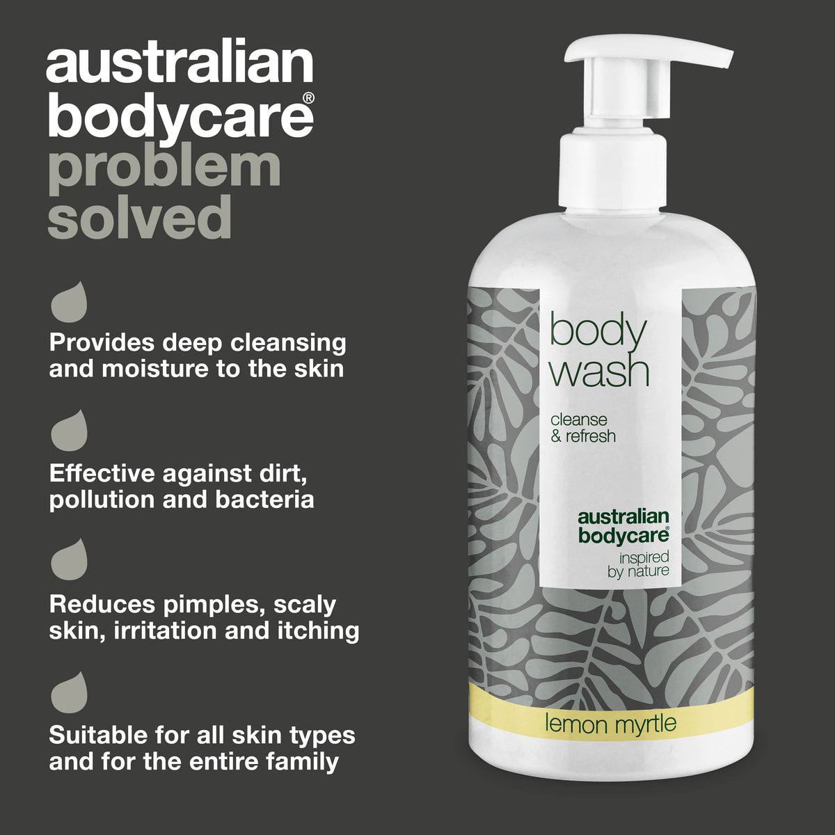 Body Wash Lemon Myrtle od Australian Bodycare hĺbkovo čistí a hydratuje pokožku. Účinný proti nečistotám, znečisteniu a baktériám, zmierňuje vyrážky, šupinatú pokožku, podráždenie a svrbenie, a je vhodný pre všetky typy pokožky a pre celú rodinu.