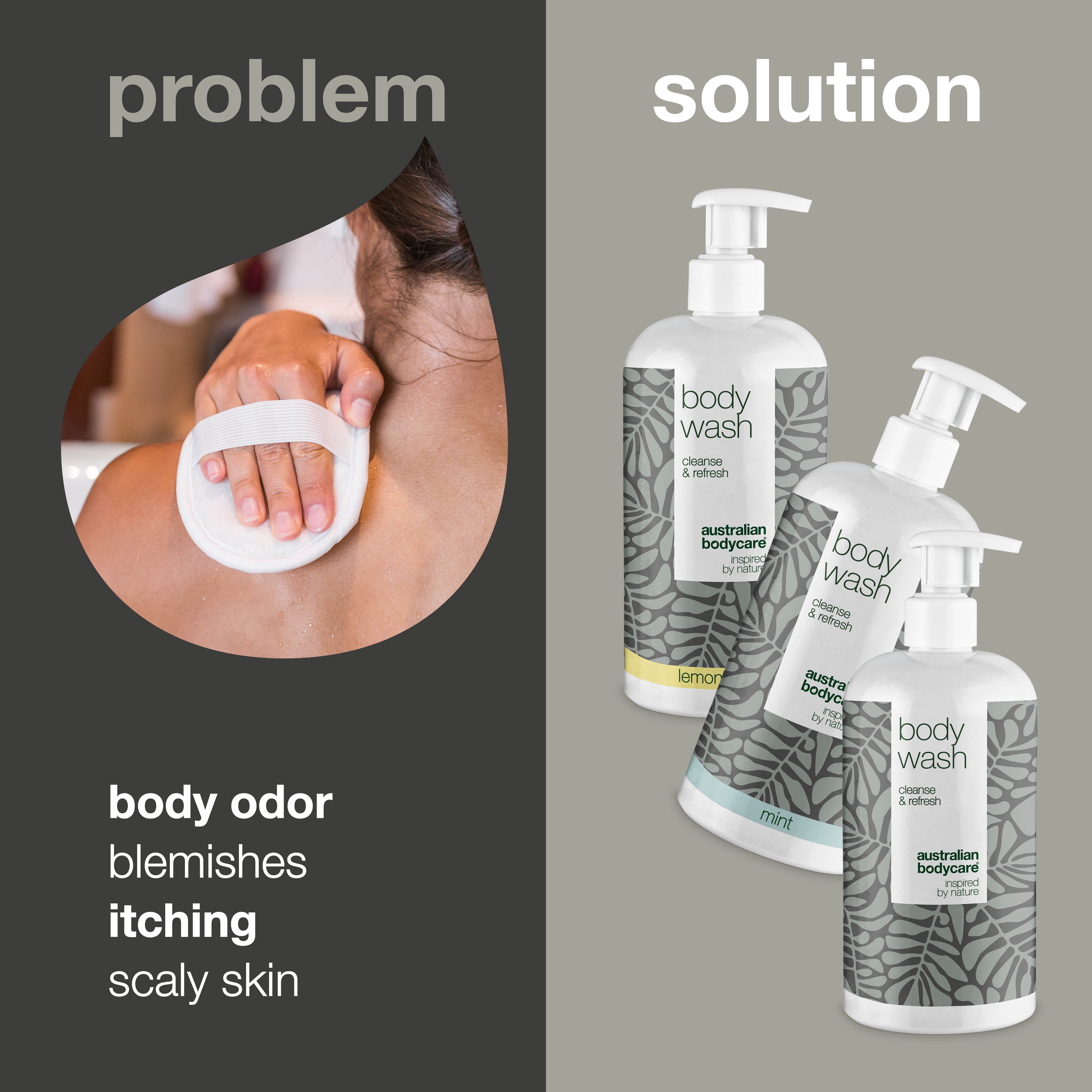 Body Wash balenie 3 za cenu 2 — Balenie obsahuje 3 body wash: originál, Lemon Myrtle a Mint. Udržuje pokožku čistú a bez baktérií, vhodné pre suchú pokožku a pri akné.