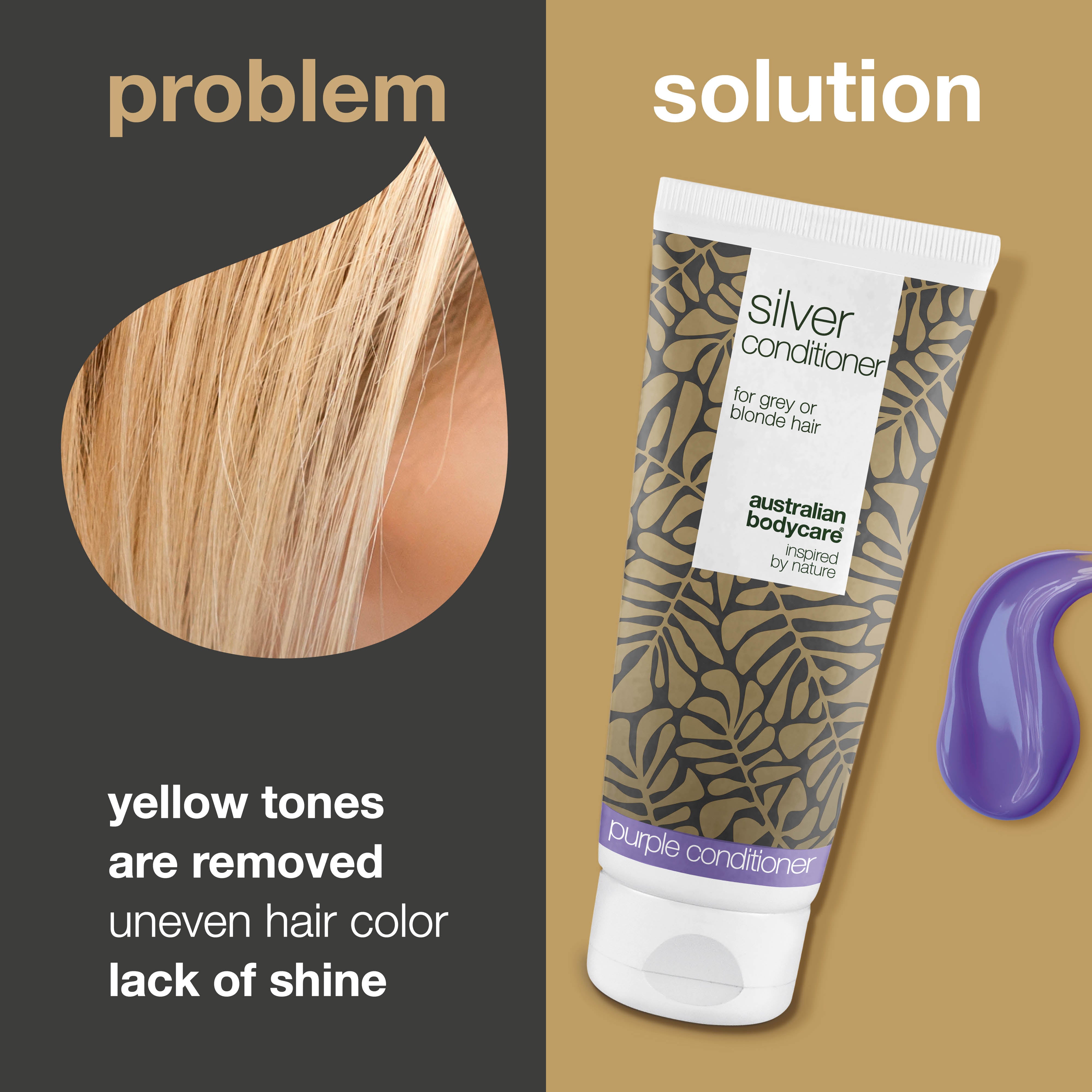 Silver Conditioner na šedivé a blond vlasy – Proti žltým tónom — Kondicionér s fialovými pigmentmi neutralizuje žlté tóny a dodáva vlasom lesk a vitalitu. Ideálny na šedivé aj blond vlasy.