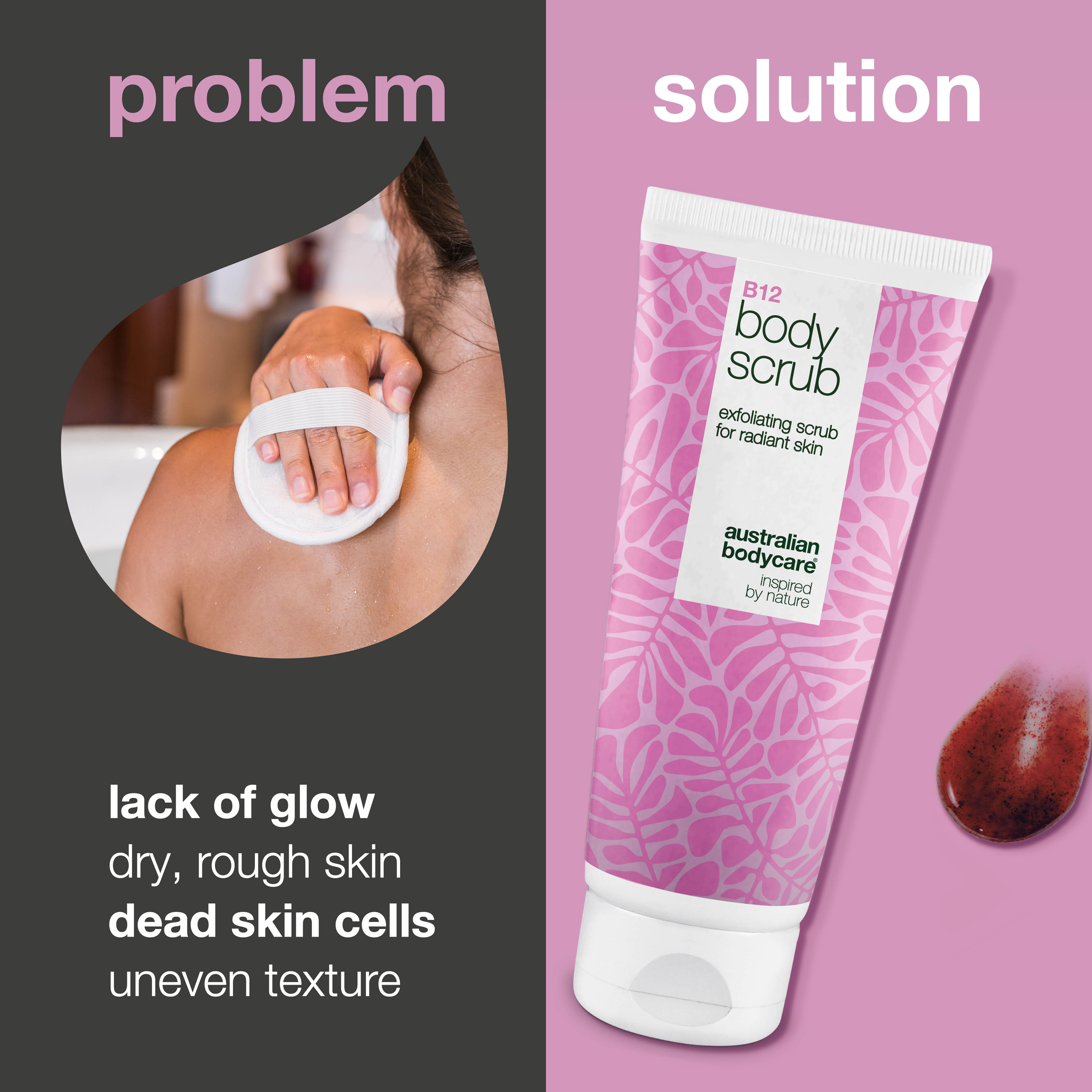 Telový peeling B12 pre jemnú pokožku — Omladnite s telovým peelingom B12, ktorý exfoliuje a hydratuje pre jemnú a žiarivú pokožku.
