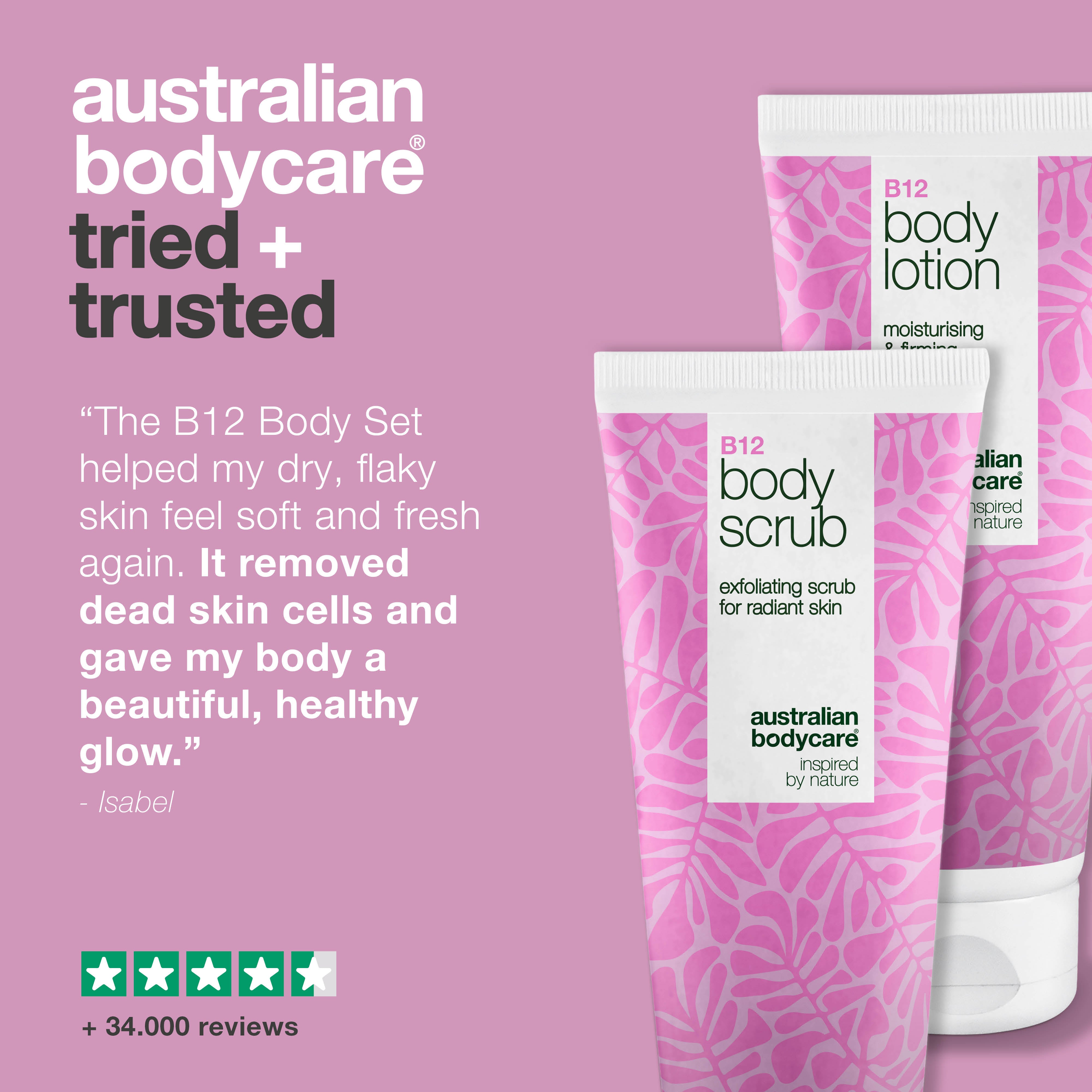B12 sada na starostlivosť o suchú pokožku – Exfoliácia & hĺbková hydratácia — Hydratačný telový peeling & mlieko B12 pre suchú a citlivú pokožku.