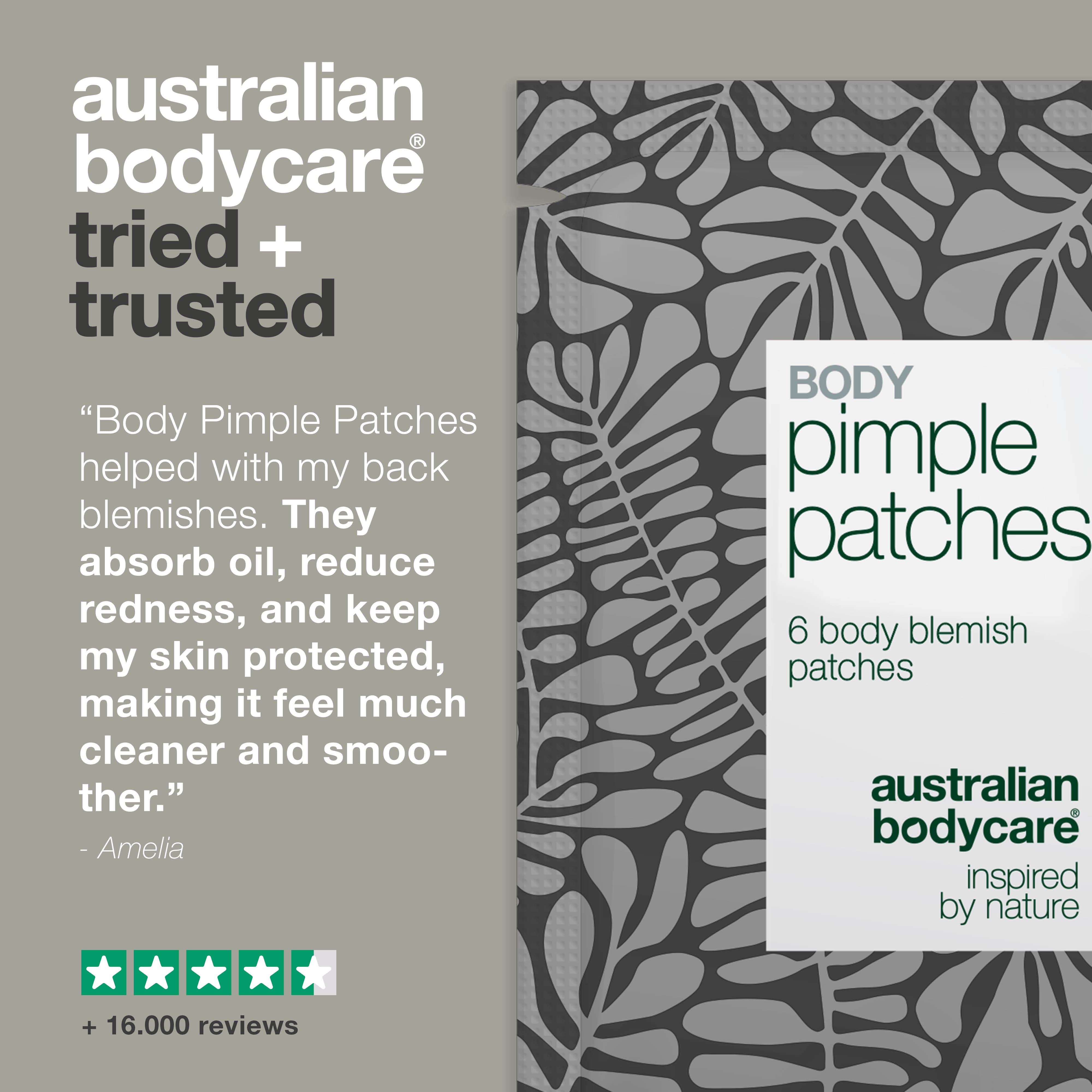 Body Pimple Patches – Náplasti na akné na telo — Odstráňte akné na chrbte, hrudi a ramenách. Náplasti absorbujú maz a chránia pokožku pred baktériami.