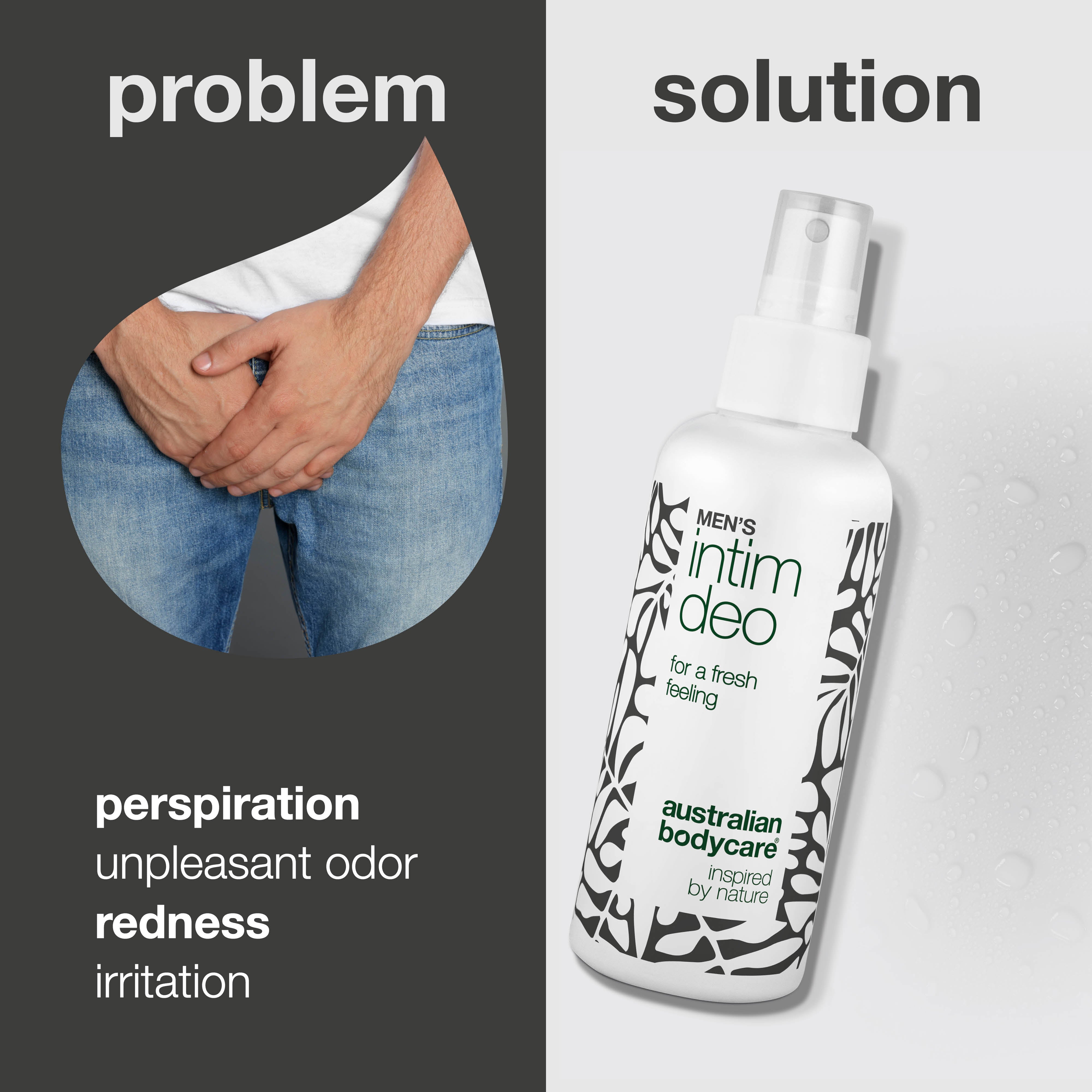 Intímny deodorant pre mužov na pot, zápach a podráždenie — Intímny deodorant pre mužov rieši potenie, zápach a podráždenie v oblasti slabín. Sviežosť a pohodlie každý deň.