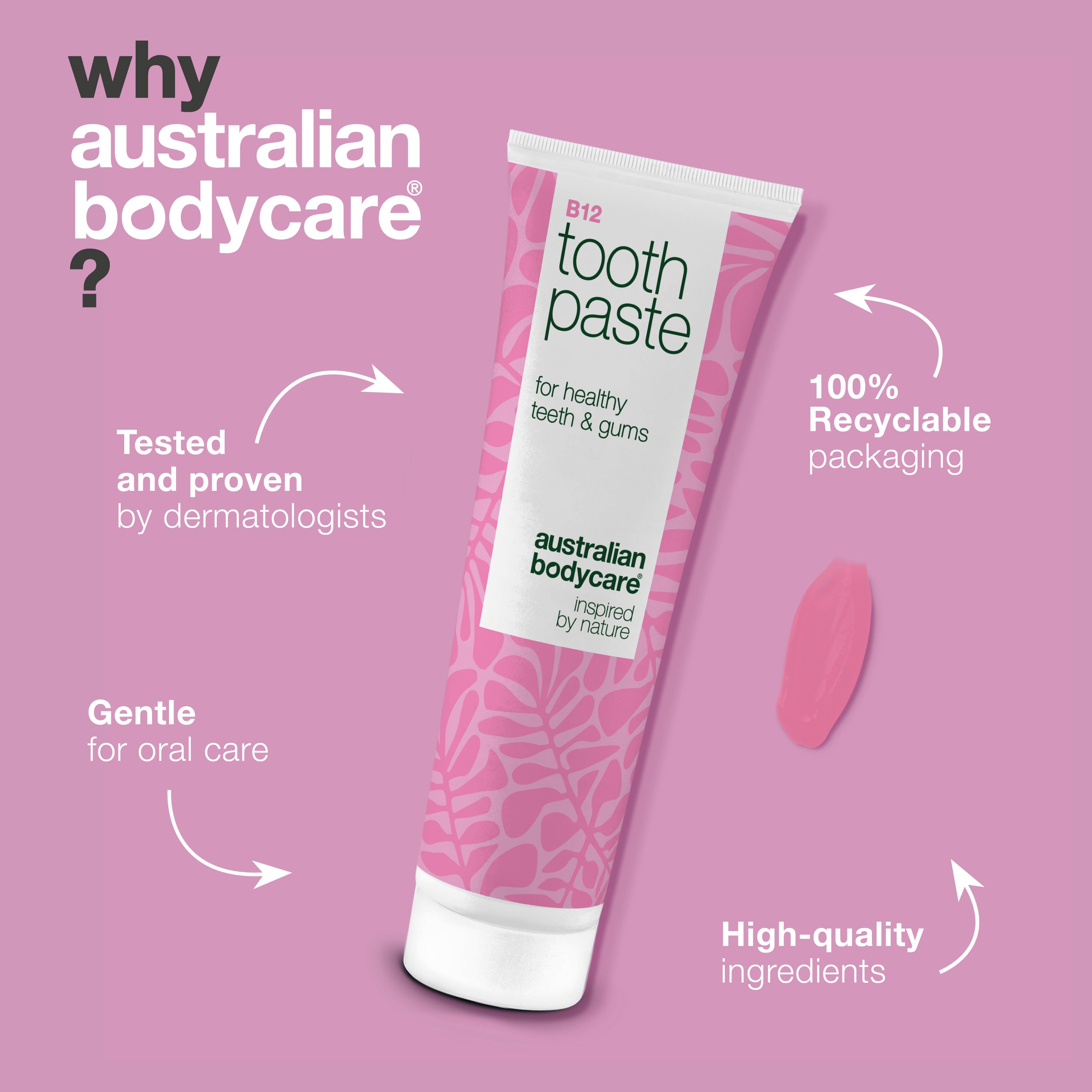 Zubná pasta s vitamínom B12 zmierňuje suchosť a citlivé ďasná. Posilňuje zuby a prináša svieži dych. S B12, fluoridom, zinkom, citrónom a mätou.