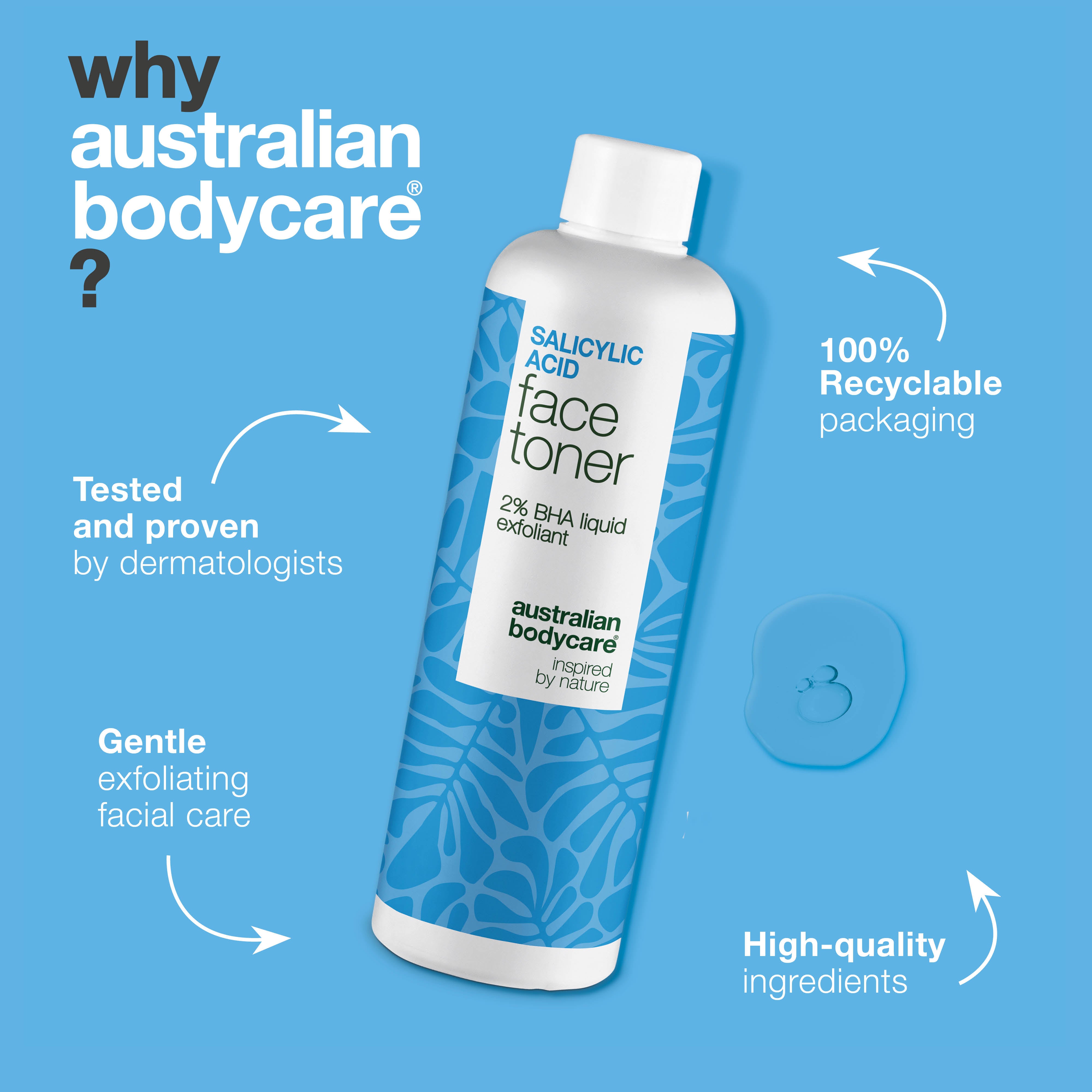 Salicylic Acid toner pomáha pri nedokonalostiach, čiernych bodkách a nerovnej pokožke. Účinná starostlivosť so Salicylic Acid od Australian Bodycare.