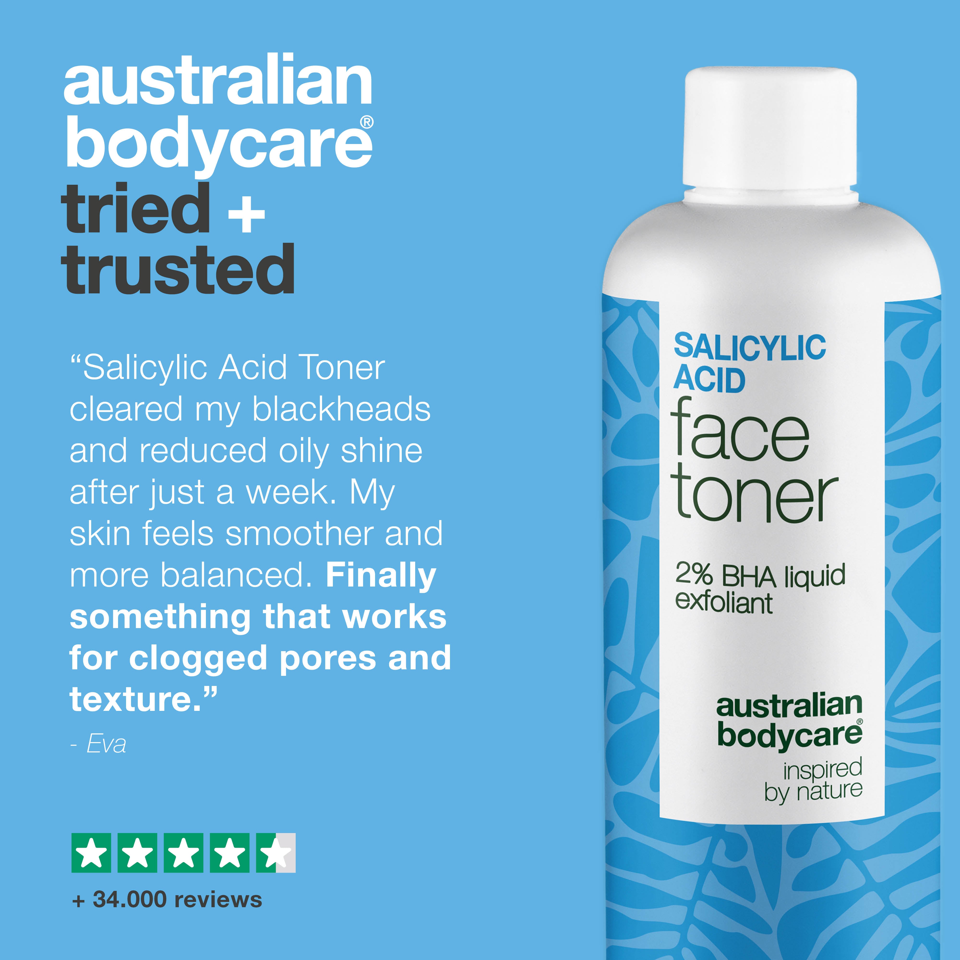 Salicylic Acid toner pomáha pri nedokonalostiach, čiernych bodkách a nerovnej pokožke. Účinná starostlivosť so Salicylic Acid od Australian Bodycare.
