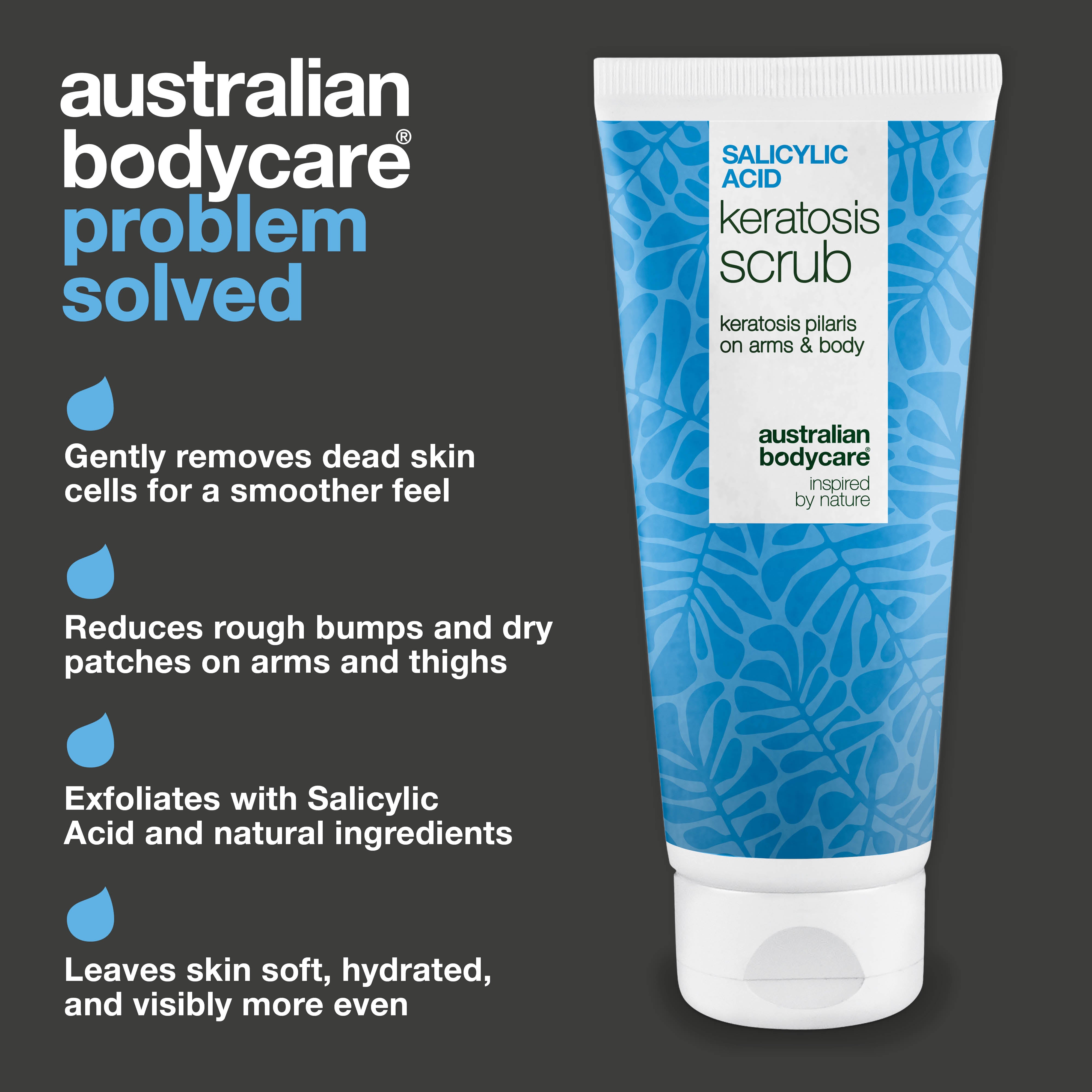 Telový peeling Keratosis Pilaris odstraňuje odumreté bunky a zlepšuje textúru pokožky. S kyselinou salicylovou, glycerínom, allantoinom a kyselinou glykolovou.