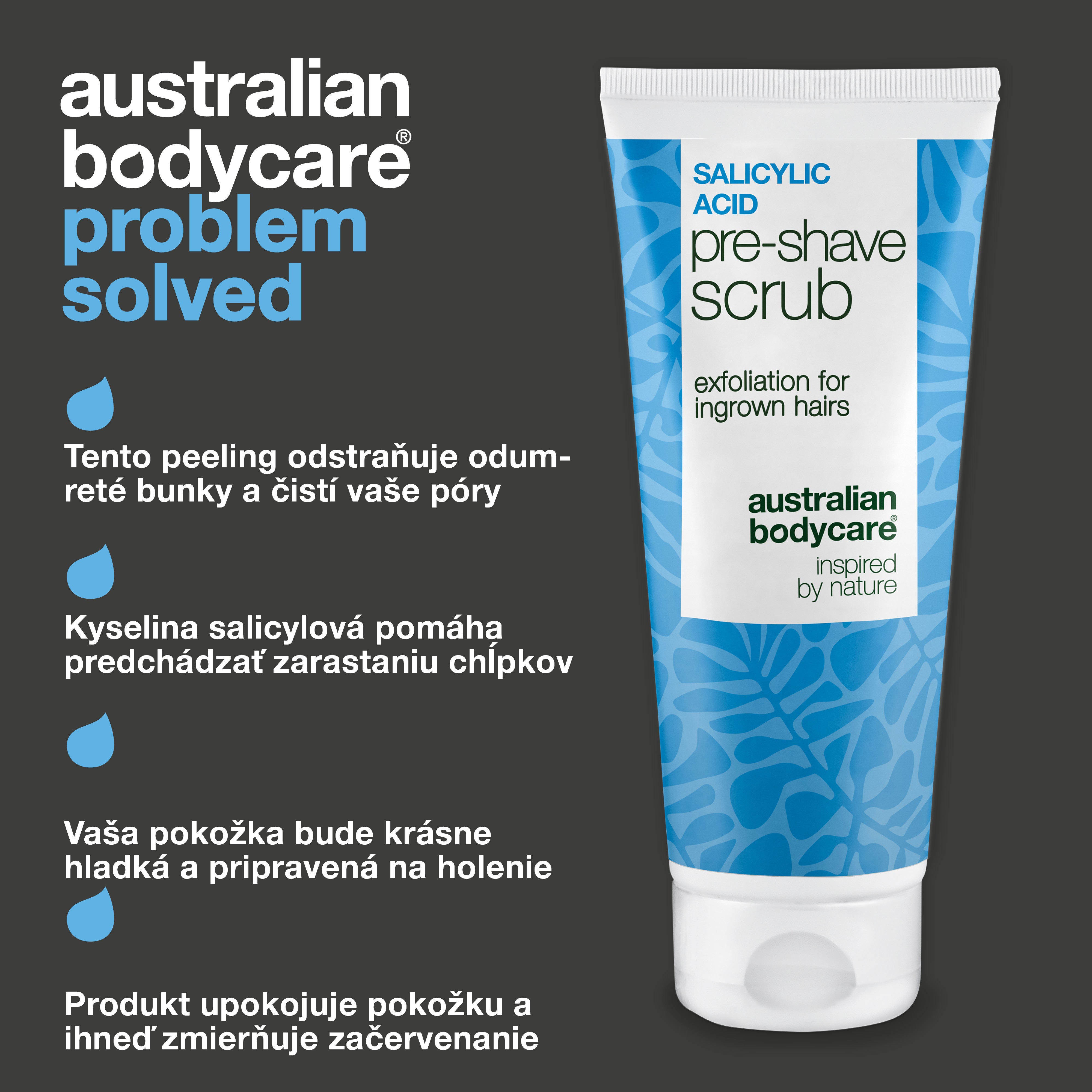 Peeling s kyselinou salicylovou na zarastajúce chĺpky — Peeling s kyselinou salicylovou na zarastajúce chĺpky a vyrážky. Zaistí hladké holenie bez svrbenia. Obsahuje kyselinu salicylovú a AHA.