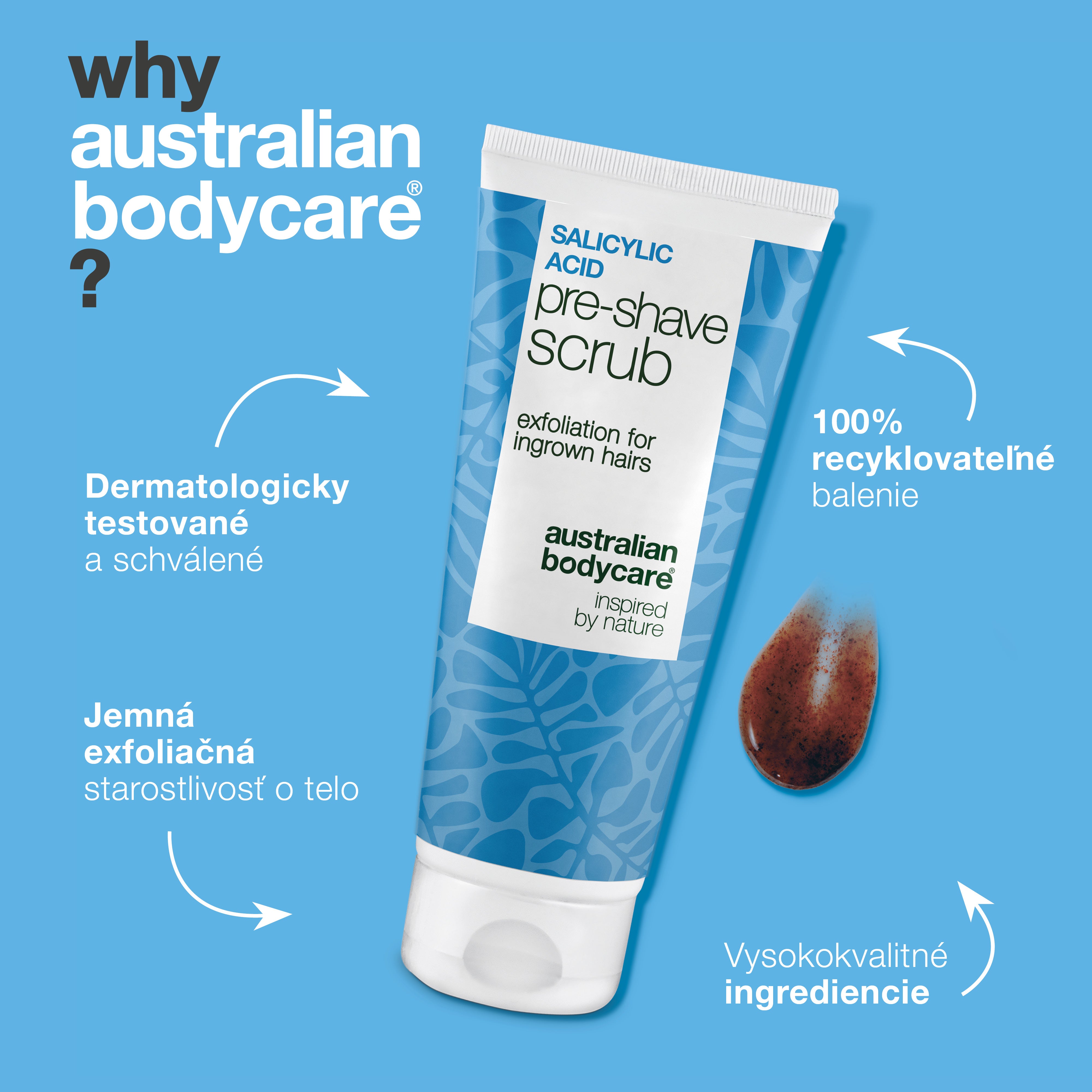 Peeling s kyselinou salicylovou na zarastajúce chĺpky — Peeling s kyselinou salicylovou na zarastajúce chĺpky a vyrážky. Zaistí hladké holenie bez svrbenia. Obsahuje kyselinu salicylovú a AHA.